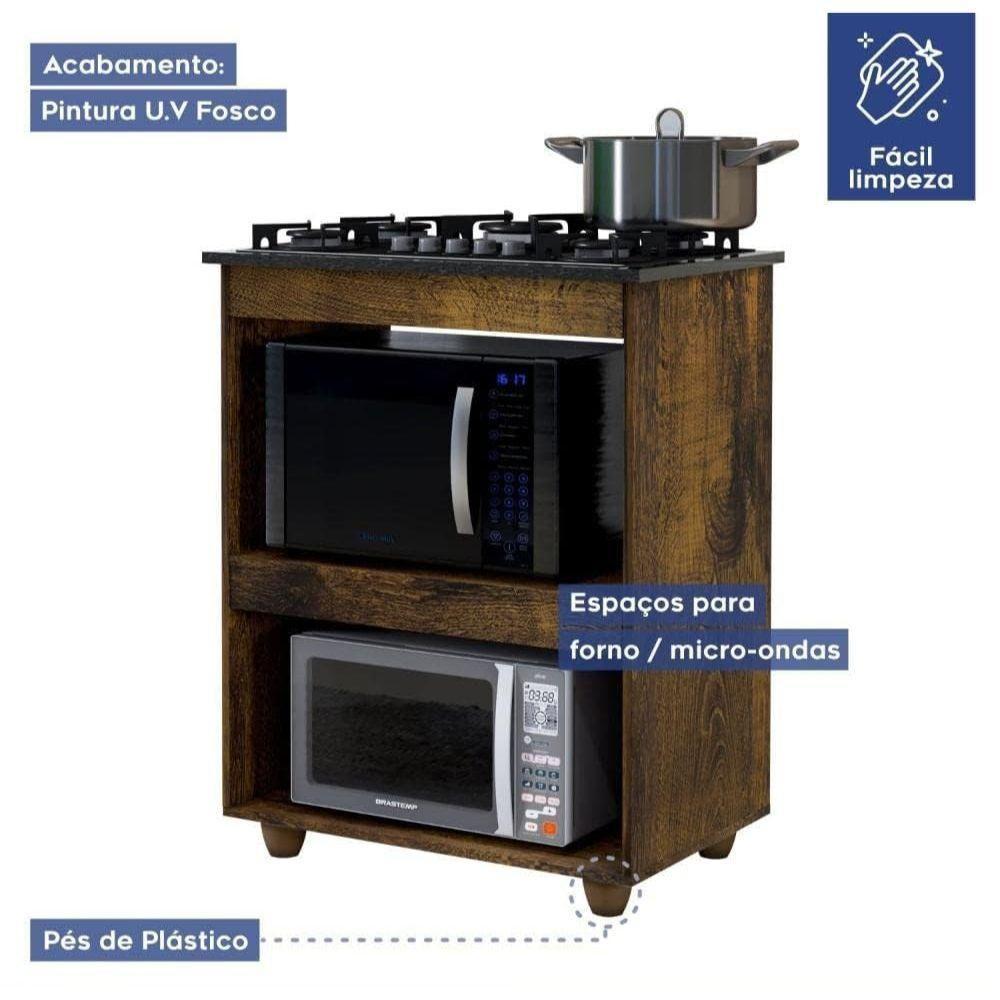 Balcão Para Cooktop 4 Bocas 2 Nichos Turim Kaiki Móveis Ipê - 2