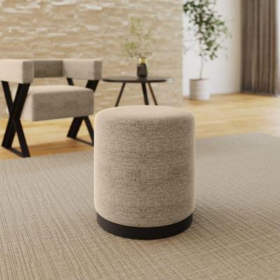 Puff Decorativo Redondo Estilo Industrial Orlando Linho Bege