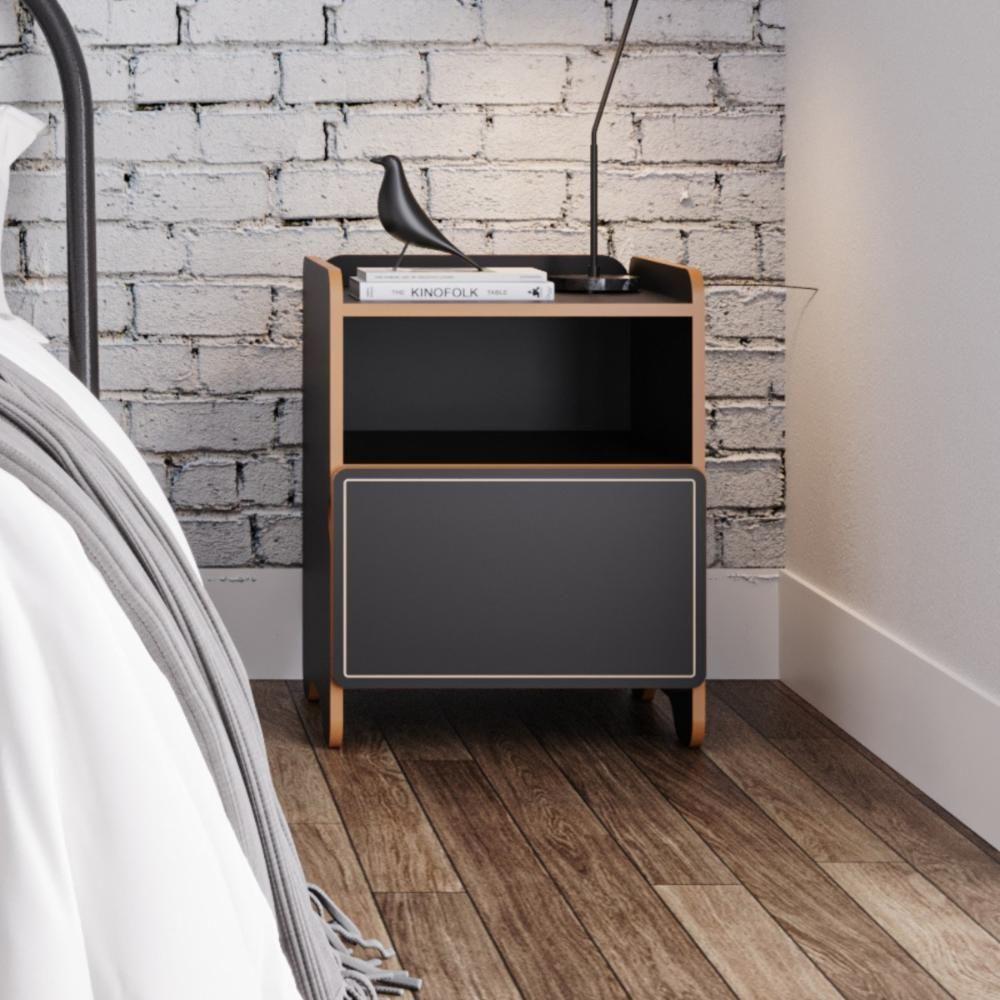 Mesa De Cabeceira 1 Gaveta Com Nicho Cindy - Preto - 2