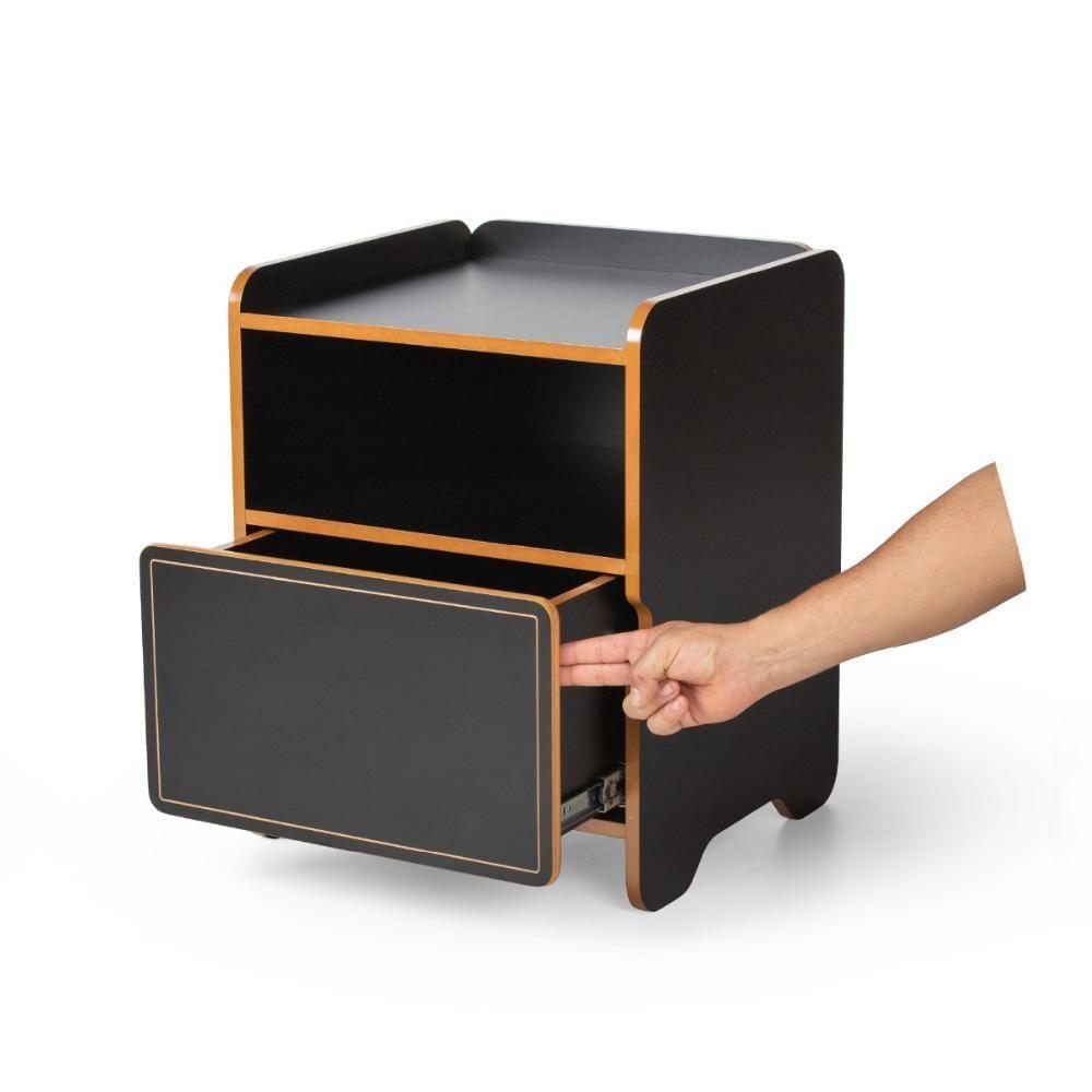 Mesa De Cabeceira 1 Gaveta Com Nicho Cindy - Preto - 4