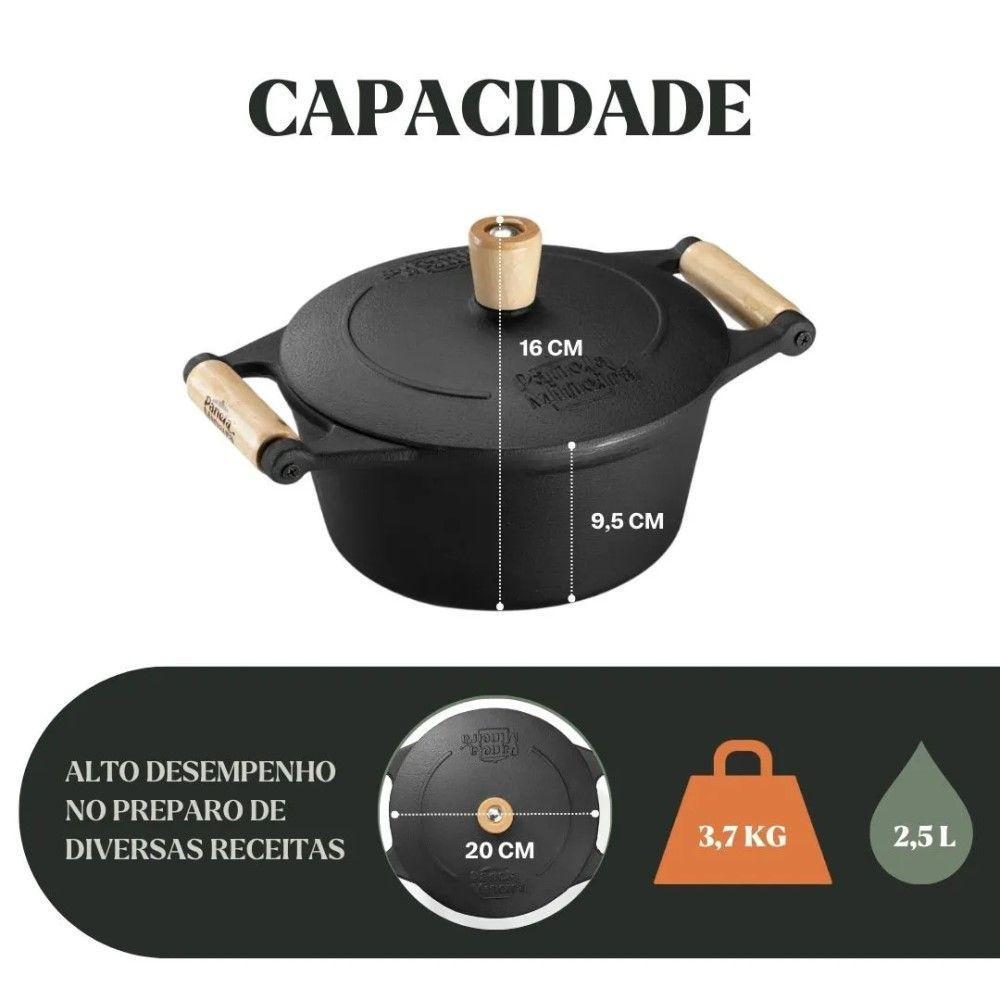 Caçarola Tradição 20 Cm 2,5 L Em Ferro Fundido E Alça De Madeira Panela Mineira - 2