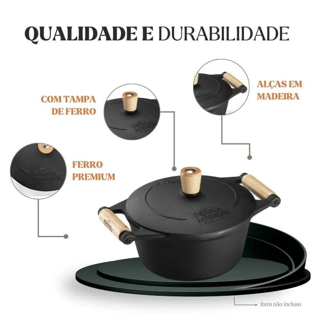 Caçarola Tradição 20 Cm 2,5 L Em Ferro Fundido E Alça De Madeira Panela Mineira - 4