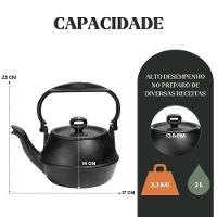 Chaleira Artesanal Em Ferro Fundido 2l Panela Mineira - 2