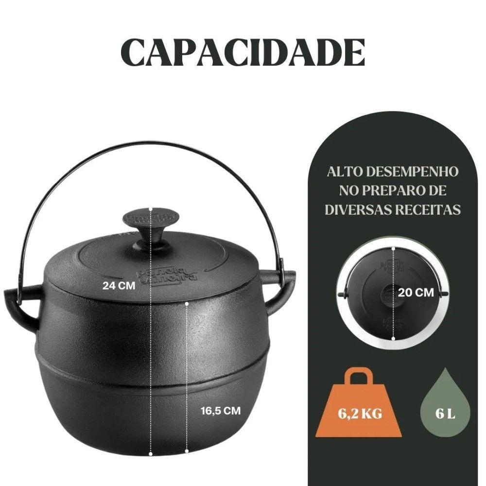 Caldeirão Bojudo Com Tampa 20 Cm 6 L Em Ferro Fundido Panela Mineira - 2