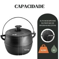Caldeirão Bojudo Com Tampa 20 Cm 6 L Em Ferro Fundido Panela Mineira - 2
