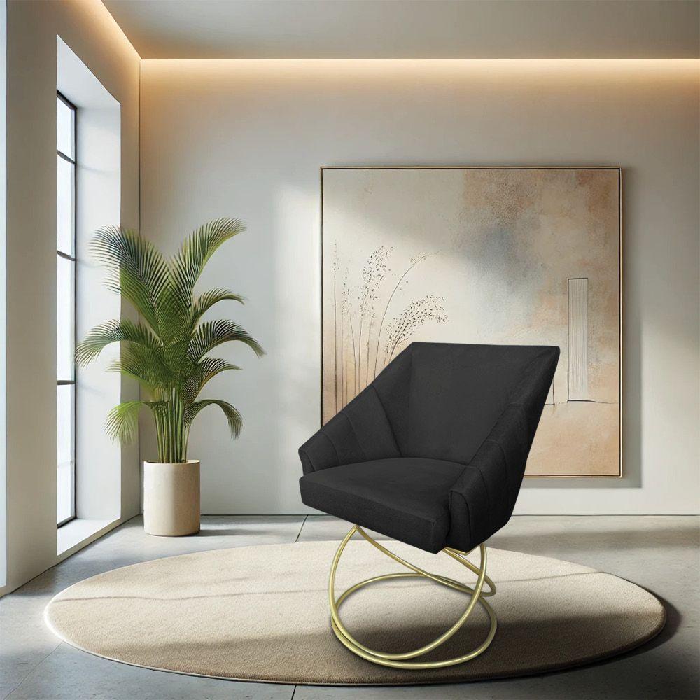 Kit 2 Poltronas Luxo Alana Suede Preto Base De Ferro Dourado - Pallazio - 2