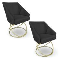 Kit 2 Poltronas Luxo Alana Suede Preto Base De Ferro Dourado - Pallazio - 1