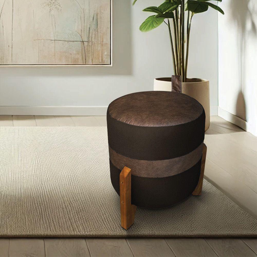 Puff Le Mans Veludo Marrom E Corano Nozes Base De Madeira - Pallazio - 2