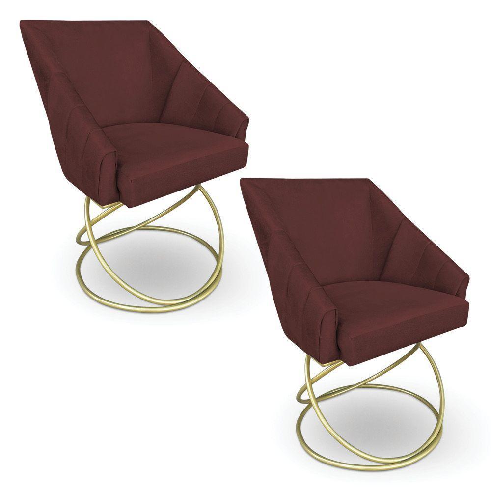 Kit 2 Poltronas Luxo Alana Suede Marsala Base De Ferro Dourado - Pallazio - 1