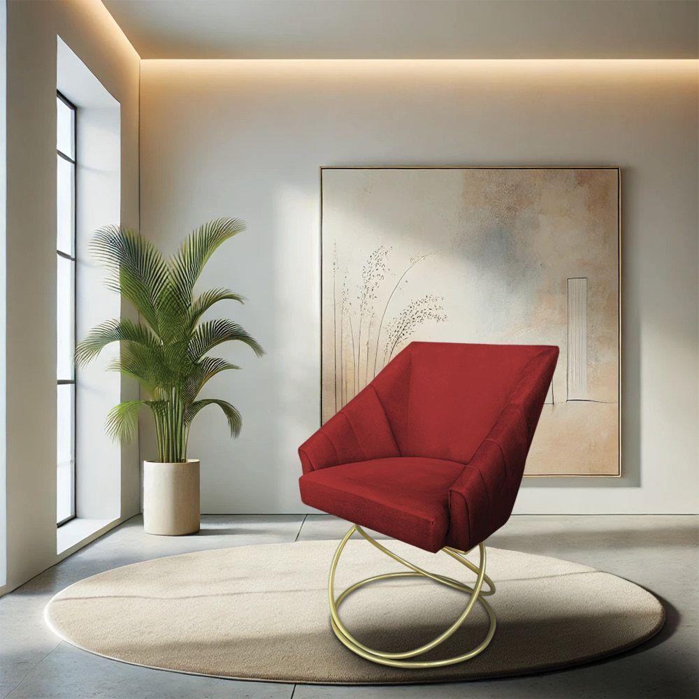 Kit 2 Poltronas Luxo Alana Suede Vermelho Base De Ferro Dourado - Pallazio - 2