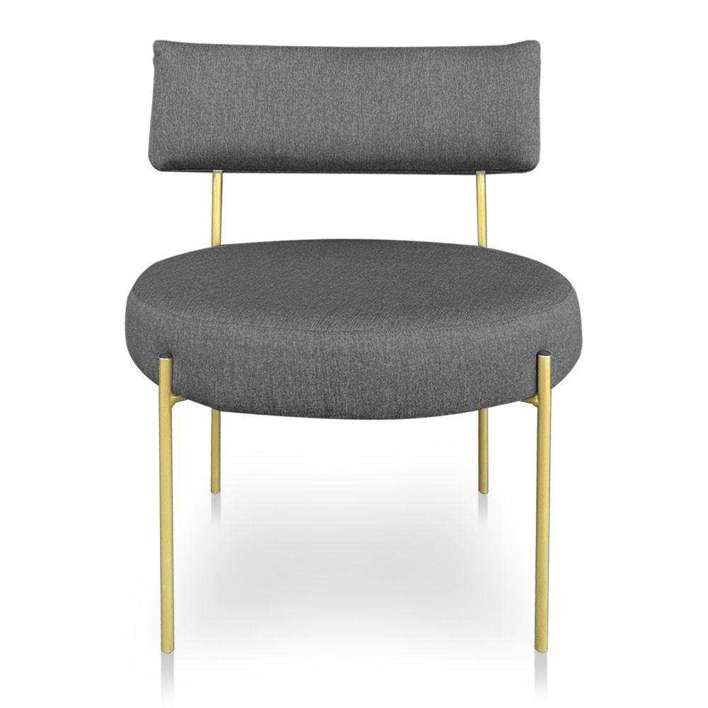 Kit 2 Poltronas Luxo Elora Linho Grafite Pés De Ferro Dourado - Pallazio - 4