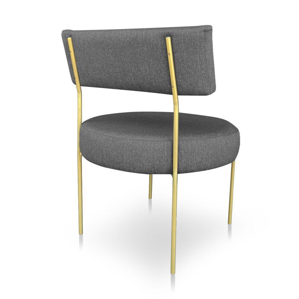 Kit 2 Poltronas Luxo Elora Linho Grafite Pés De Ferro Dourado - Pallazio - 6