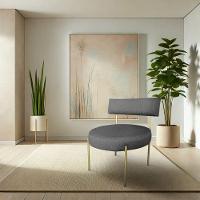 Kit 2 Poltronas Luxo Elora Linho Grafite Pés De Ferro Dourado - Pallazio - 2