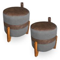 Kit 02 Puffs Le Mans Veludo Grafite E Corano Nozes Base De Madeira - Pallazio - 1