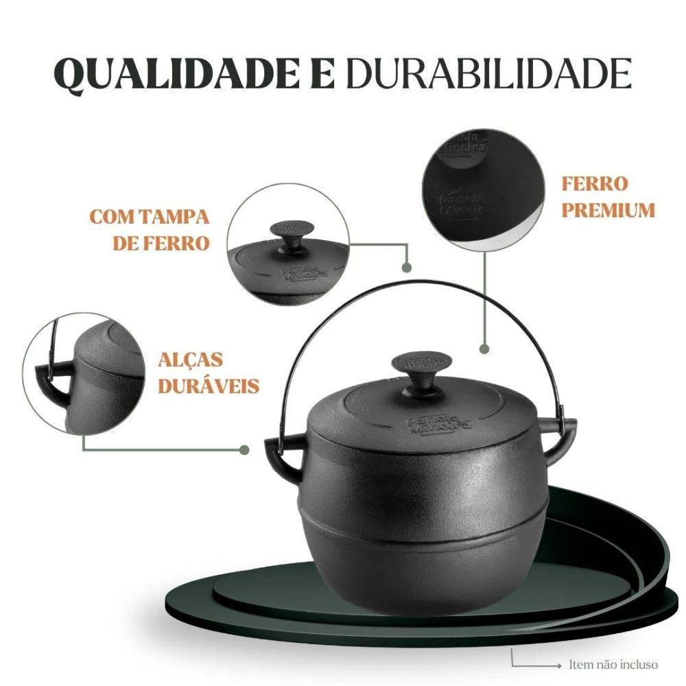 Caldeirão Bojudo Com Tampa 14 Cm 2 L Em Ferro Fundido Panela Mineira - 3