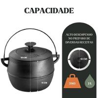 Caldeirão Bojudo Com Tampa 14 Cm 2 L Em Ferro Fundido Panela Mineira - 2