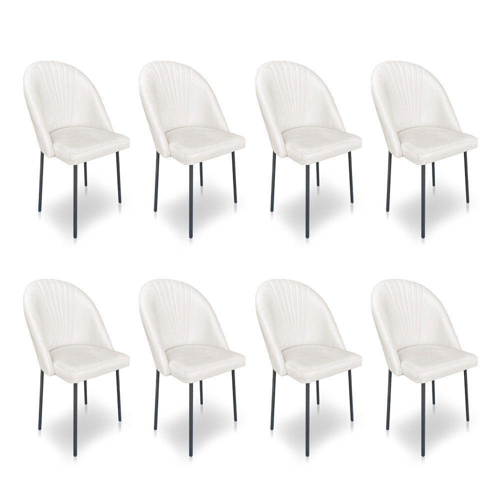 Kit 8 Cadeiras Poltrona De Jantar Ariel Suede Pés De Ferro Preto - Pallazio Cor Bege - 1