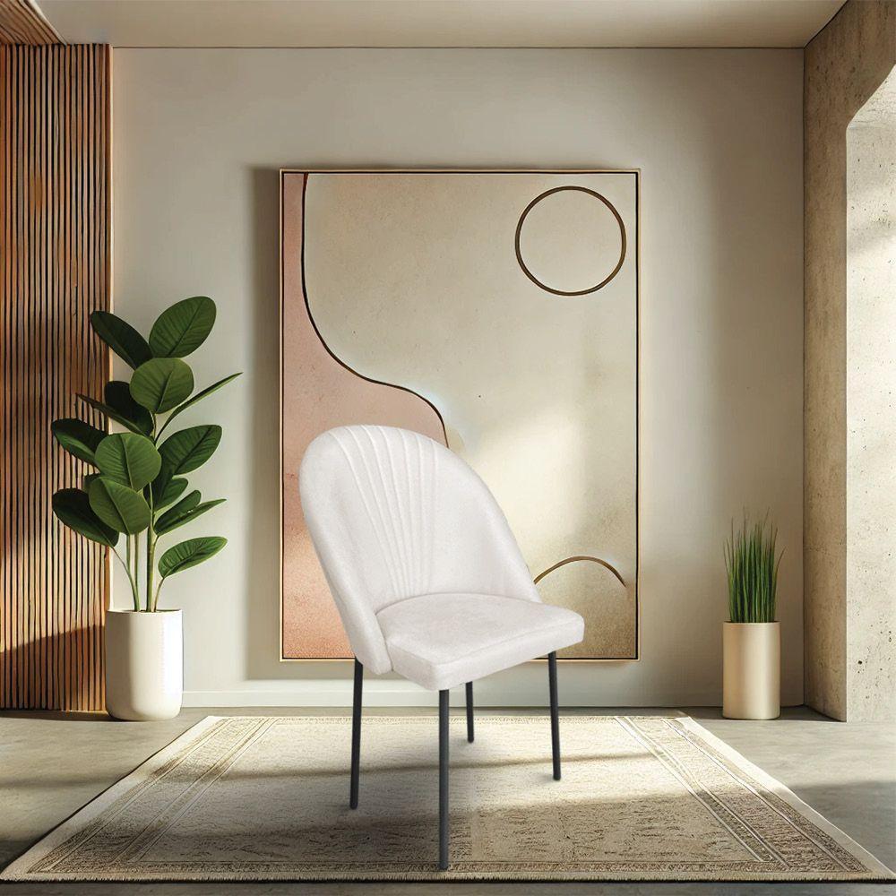 Kit 8 Cadeiras Poltrona De Jantar Ariel Suede Pés De Ferro Preto - Pallazio Cor Bege - 2