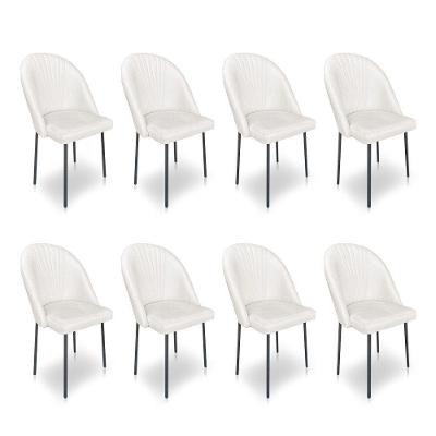 Kit 8 Cadeiras Poltrona De Jantar Ariel Suede Pés De Ferro Preto - Pallazio Cor Marrom