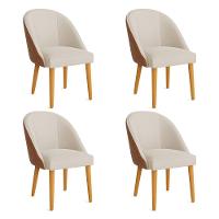 Kit 04 Cadeiras Poltrona De Jantar Bela Corano Nozes E Linho Bege Pés Palito Castanho - Pallazio - 1