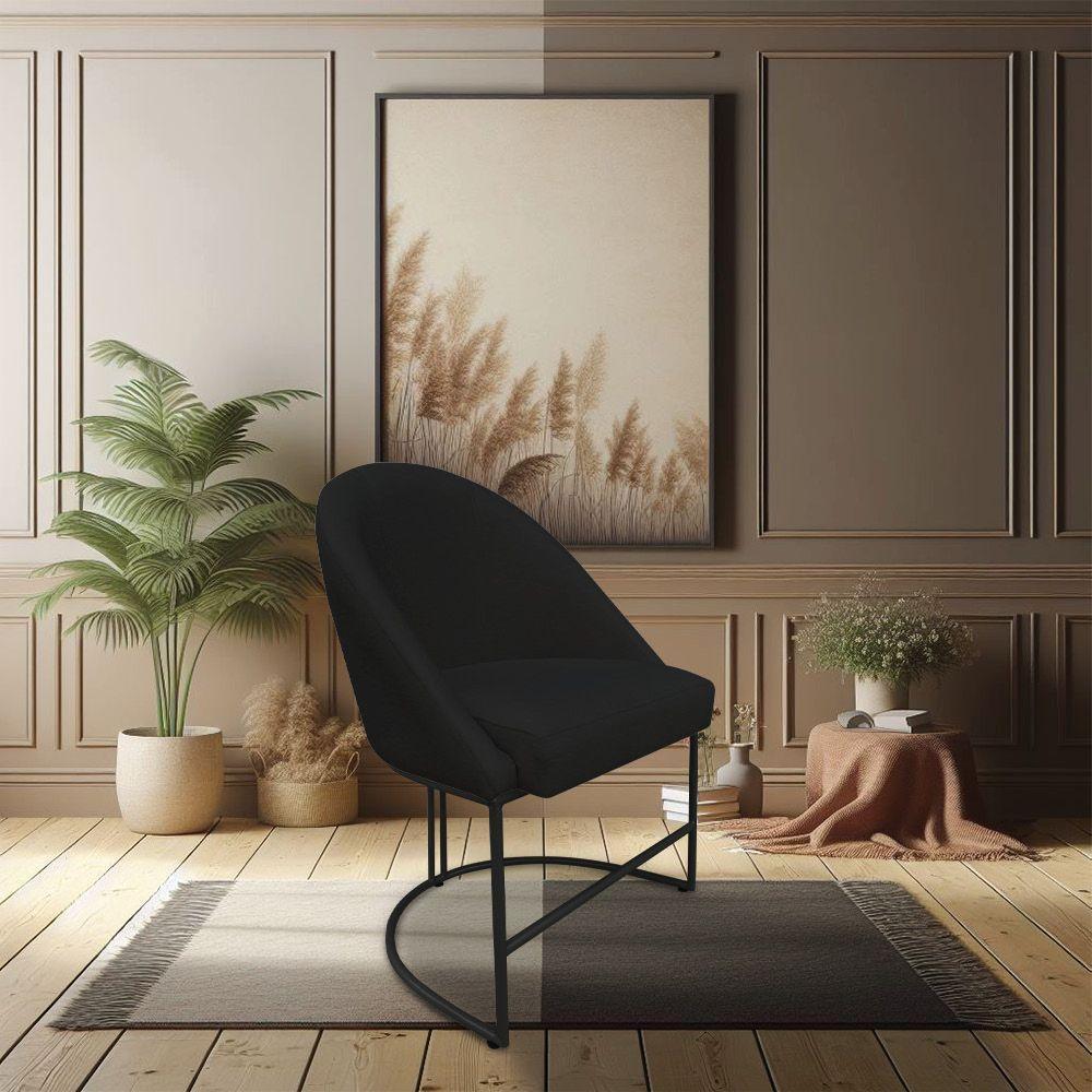 Kit 06 Cadeiras Poltrona De Jantar Bela Veludo Preto Base Metálica Industrial Preto - Pallazio - 2