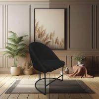 Kit 06 Cadeiras Poltrona De Jantar Bela Veludo Preto Base Metálica Industrial Preto - Pallazio - 2