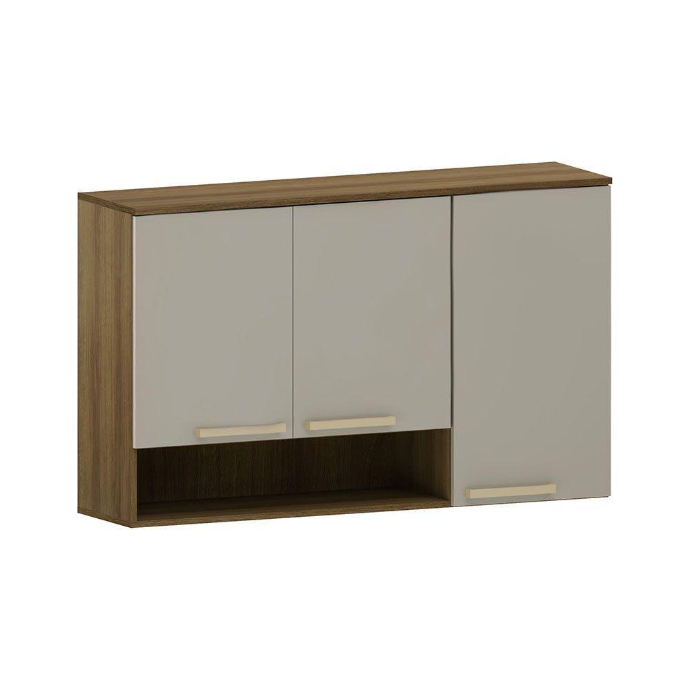 Armário Aéreo 120cm 3 Portas E Nicho Isis Luciane Móveis Avelã-mocca Laca - 1