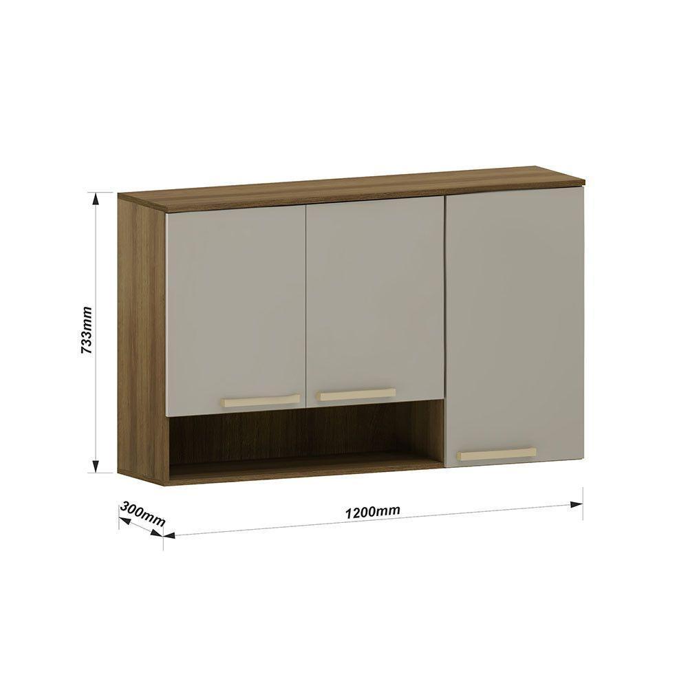 Armário Aéreo 120cm 3 Portas E Nicho Isis Luciane Móveis Avelã-mocca Laca - 3