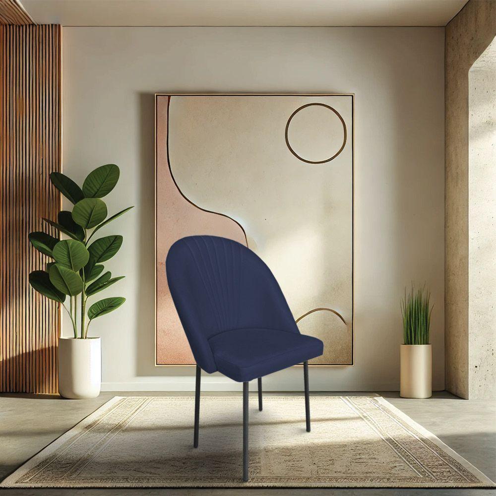 Kit 4 Cadeiras Poltrona De Jantar Ariel Suede Azul Marinho Pés De Ferro Preto - Pallazio - 2