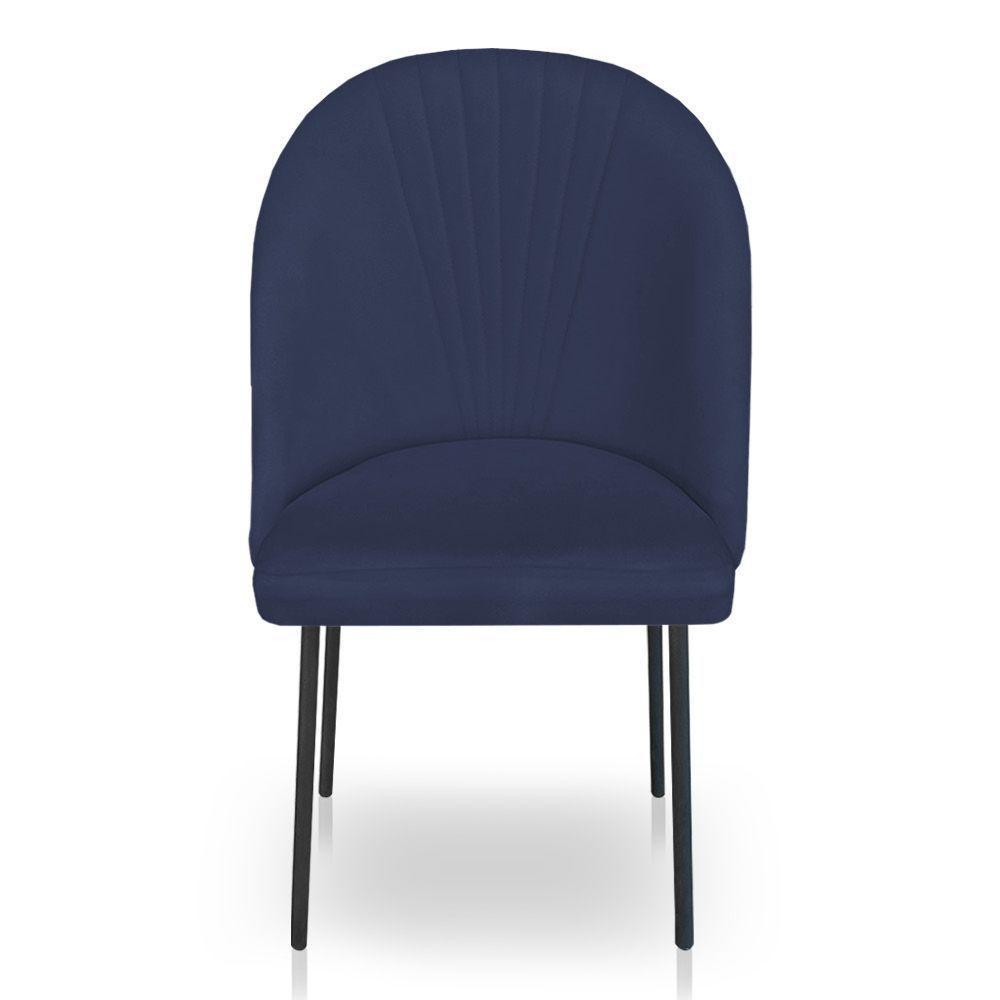 Kit 4 Cadeiras Poltrona De Jantar Ariel Suede Azul Marinho Pés De Ferro Preto - Pallazio - 4