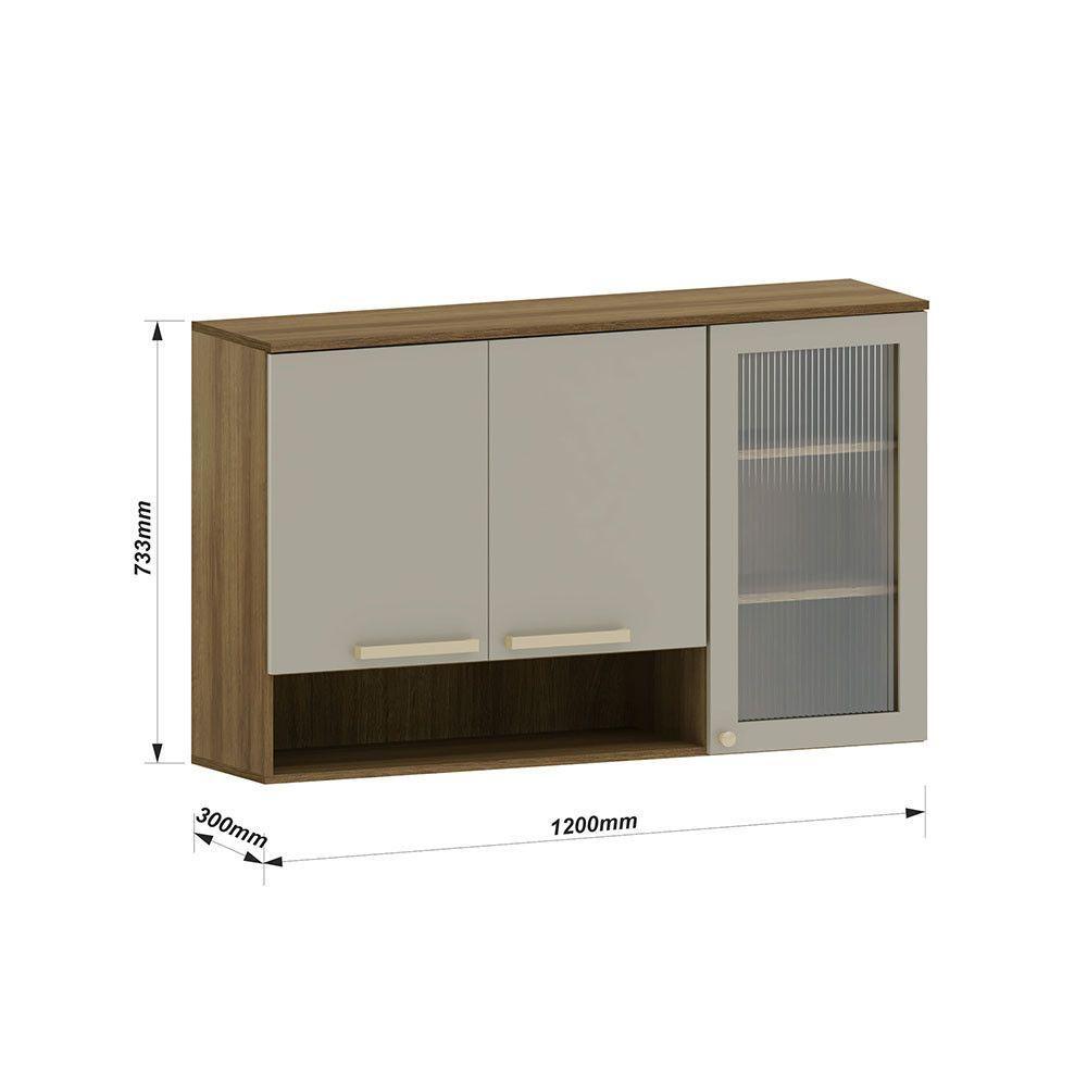 Armário Aéreo 120cm 3 Portas Com Vidro Canelado Com Nicho Is Avelã-mocca Laca - 3