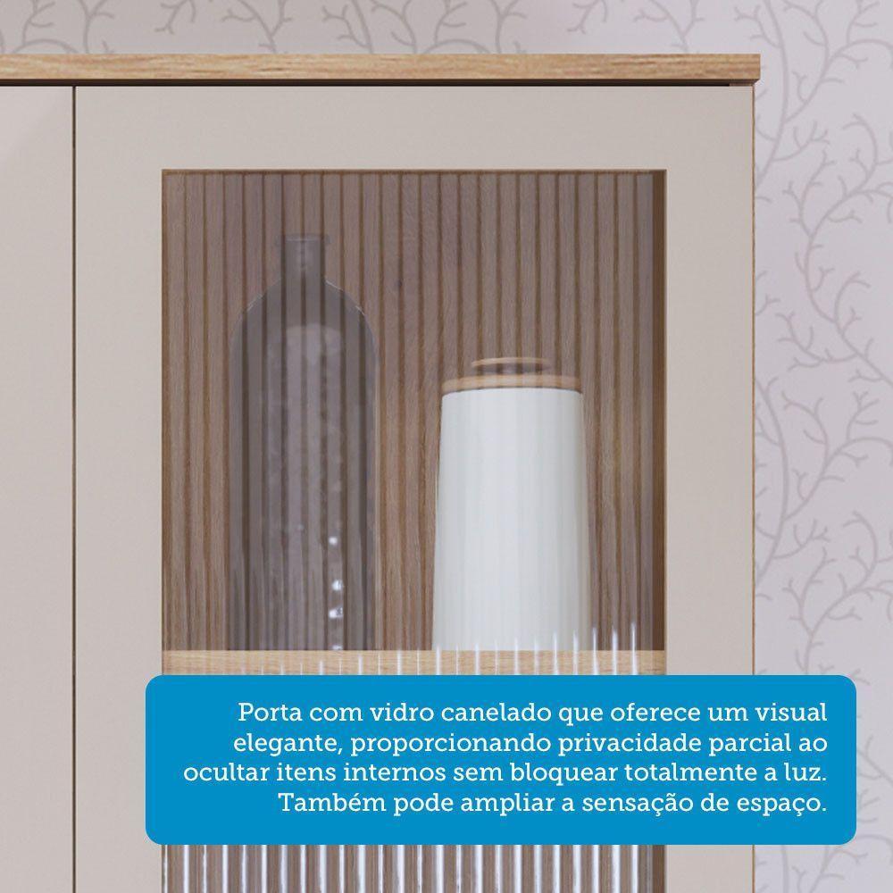 Armário Aéreo 120cm 3 Portas Com Vidro Canelado Com Nicho Is Avelã-mocca Laca - 4