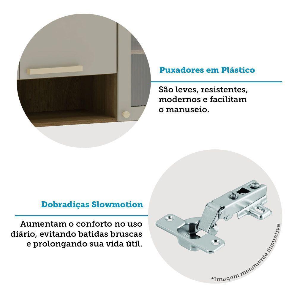 Armário Aéreo 120cm 3 Portas Com Vidro Canelado Com Nicho Is Avelã-mocca Laca - 5