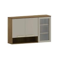 Armário Aéreo 120cm 3 Portas Com Vidro Canelado Com Nicho Is Avelã-mocca Laca - 1