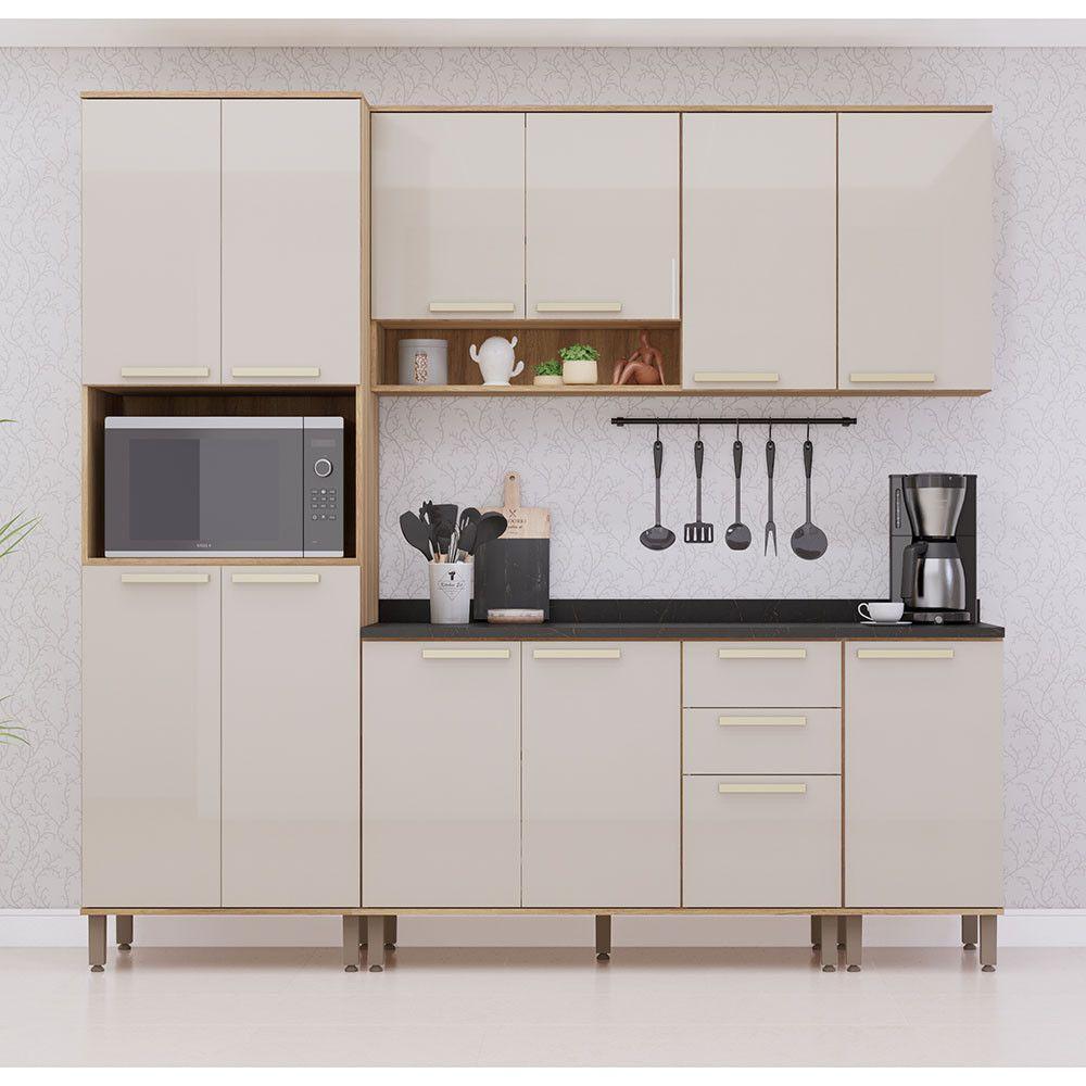 Cozinha Modulada Compacta 5 Peças Com Tampos E Sem Pia Isis Avelã-mocca Laca - 2