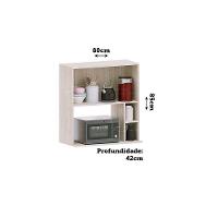 Armário Aéreo 80cm Com Nicho Para Microondas 2 Portas Art Lu Pátina-cinza Cristal