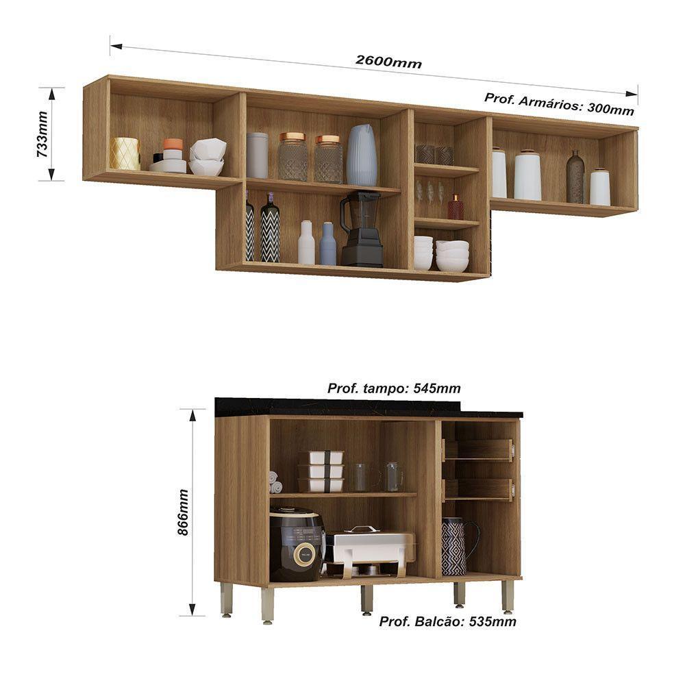 Cozinha Modulada Compacta 4 Peças Com Tampos Isis Luciane Mó Avelã-mocca Laca - 4
