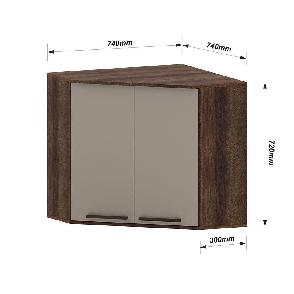 Armário Aéreo Canto Diagonal 2 Portas Luna Luciane Móveis Nogueira Dourado-cinammon - 3