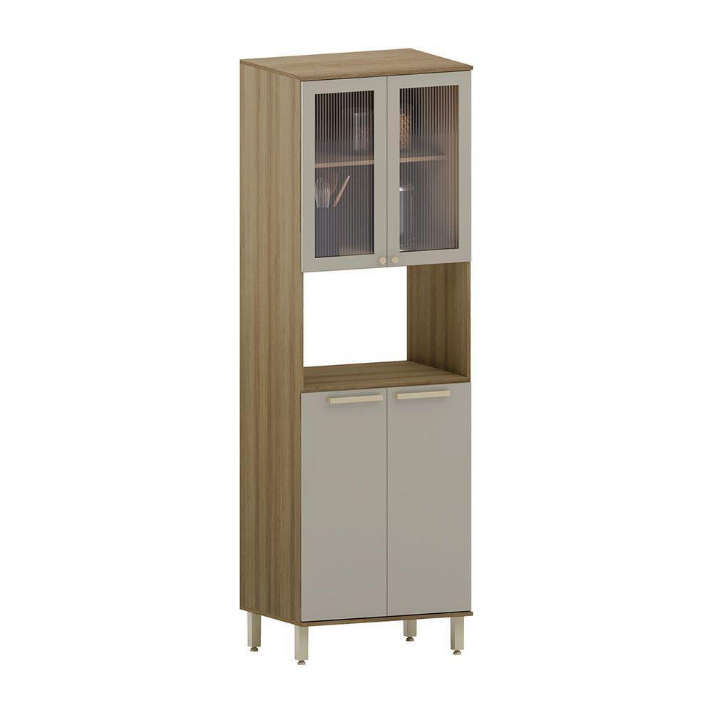 Paneleiro 70 Cm 4 Portas Com Vidro E 2 Nichos Para Microonda Avelã-mocca Laca - 1