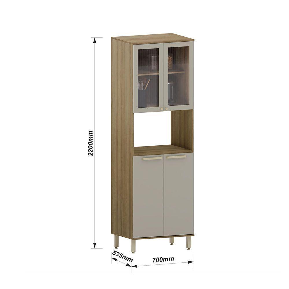 Paneleiro 70 Cm 4 Portas Com Vidro E 2 Nichos Para Microonda Avelã-mocca Laca - 3