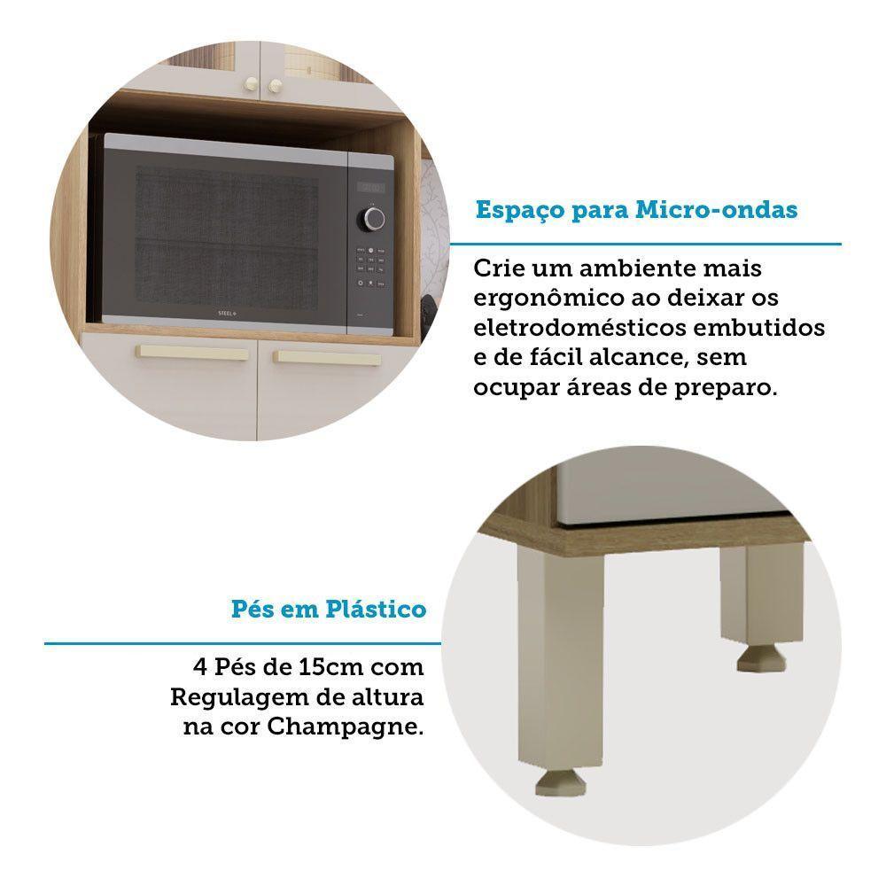 Paneleiro 70 Cm 4 Portas Com Vidro E 2 Nichos Para Microonda Avelã-mocca Laca - 6
