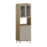 Paneleiro 70 Cm 4 Portas Com Vidro E 2 Nichos Para Microonda Avelã-mocca Laca - 1