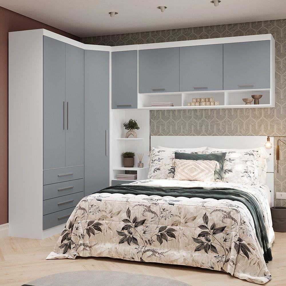 Quarto De Canto Queen Com Guarda Roupas Cabeceira Alpes Luci Branco Pf-grey Sky Pf - 1