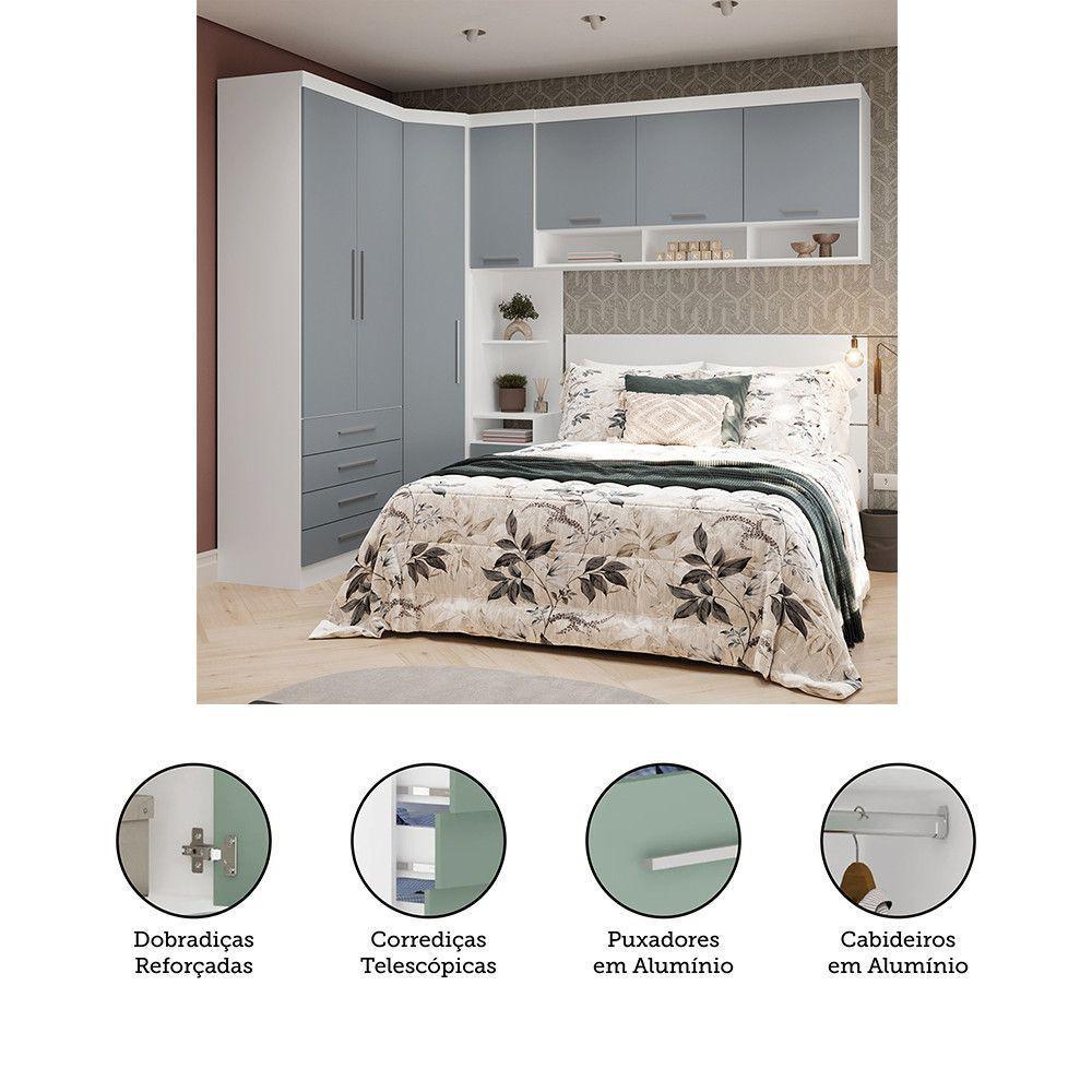 Quarto De Canto Queen Com Guarda Roupas Cabeceira Alpes Luci Branco Pf-grey Sky Pf - 4