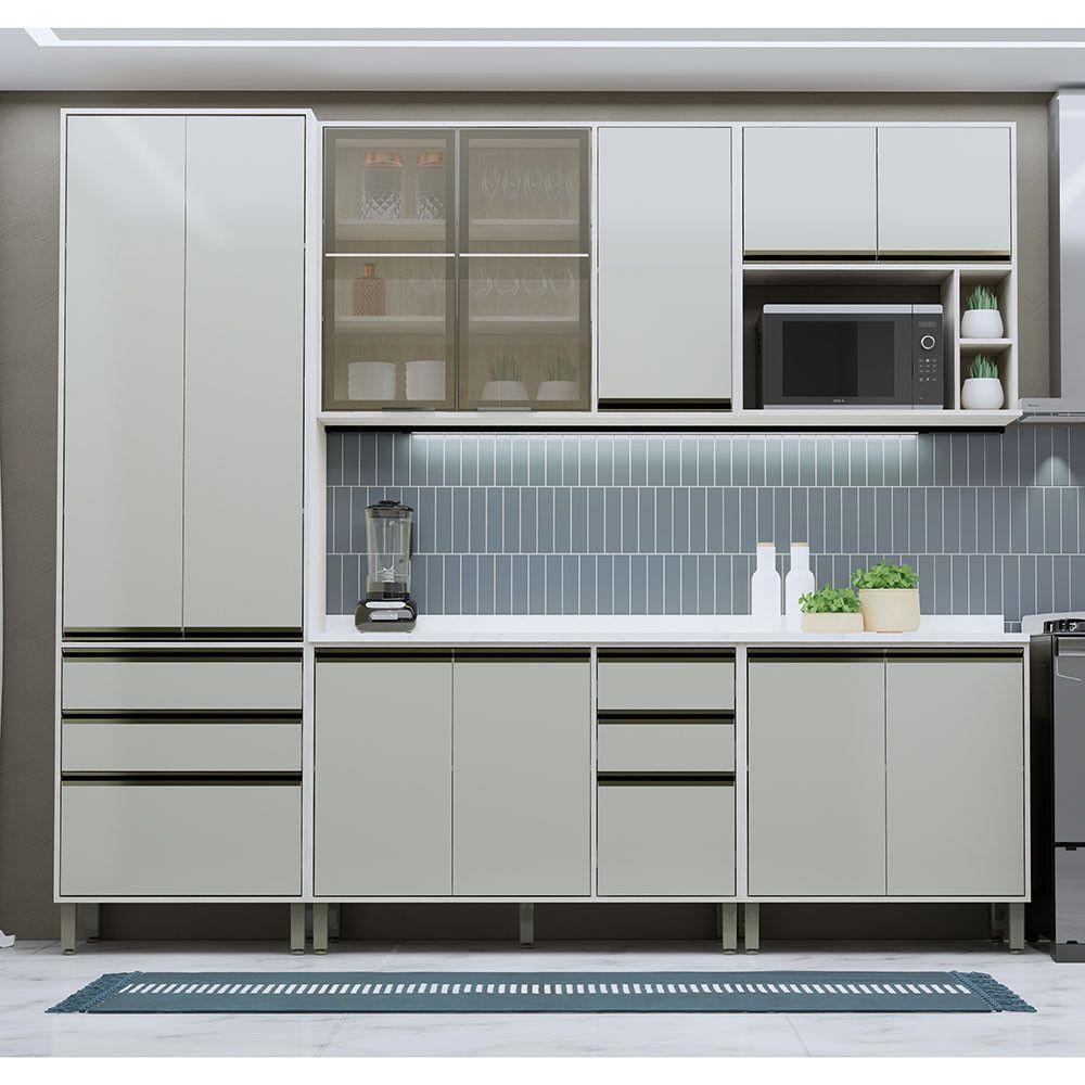 Cozinha Modulada Completa 5 Peças 270cm Com Vidro Reflecta E Pátina Ff-mocca Laca - 1