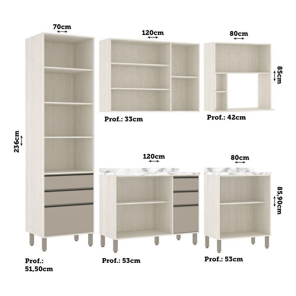 Cozinha Modulada Completa 5 Peças 270cm Com Vidro Reflecta E Pátina Ff-mocca Laca - 2