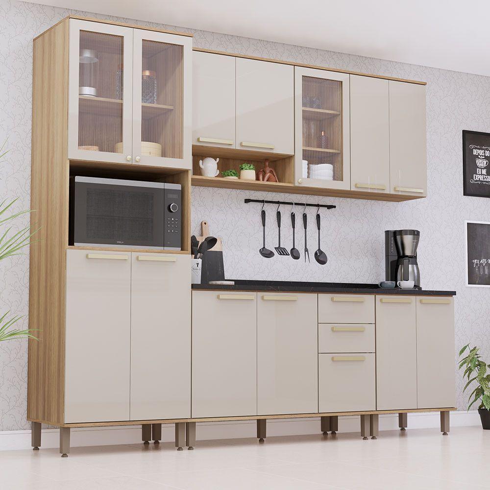 Cozinha Modulada Compacta 5 Peças Com Tampos E Sem Pia Isis Avelã-mocca Laca - 1