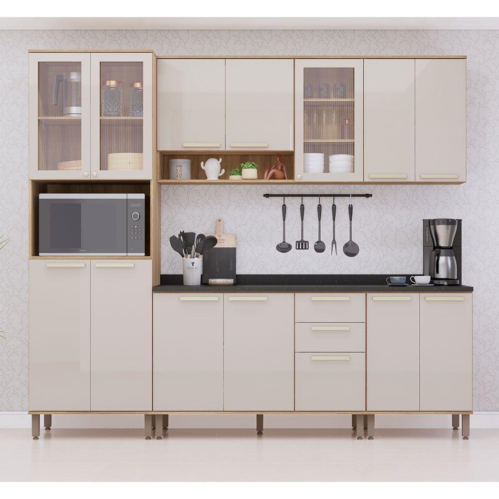 Cozinha Modulada Compacta 5 Peças Com Tampos E Sem Pia Isis Avelã-mocca Laca - 5
