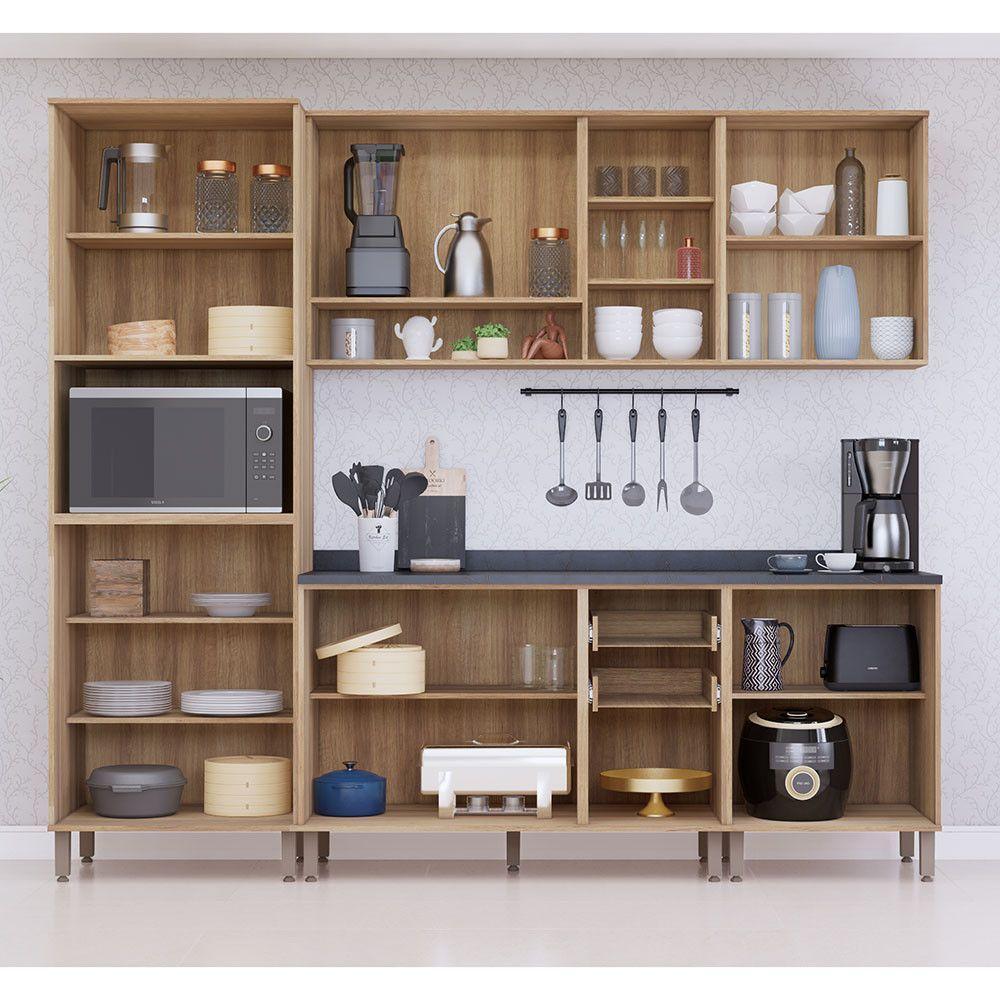 Cozinha Modulada Compacta 5 Peças Com Tampos E Sem Pia Isis Avelã-mocca Laca - 6