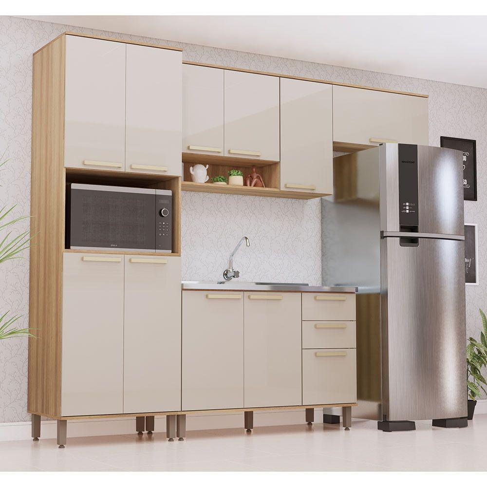 Cozinha Modulada Compacta 4 Peças Sem Tampo Isis Luciane Móv Avelã-mocca Laca - 1